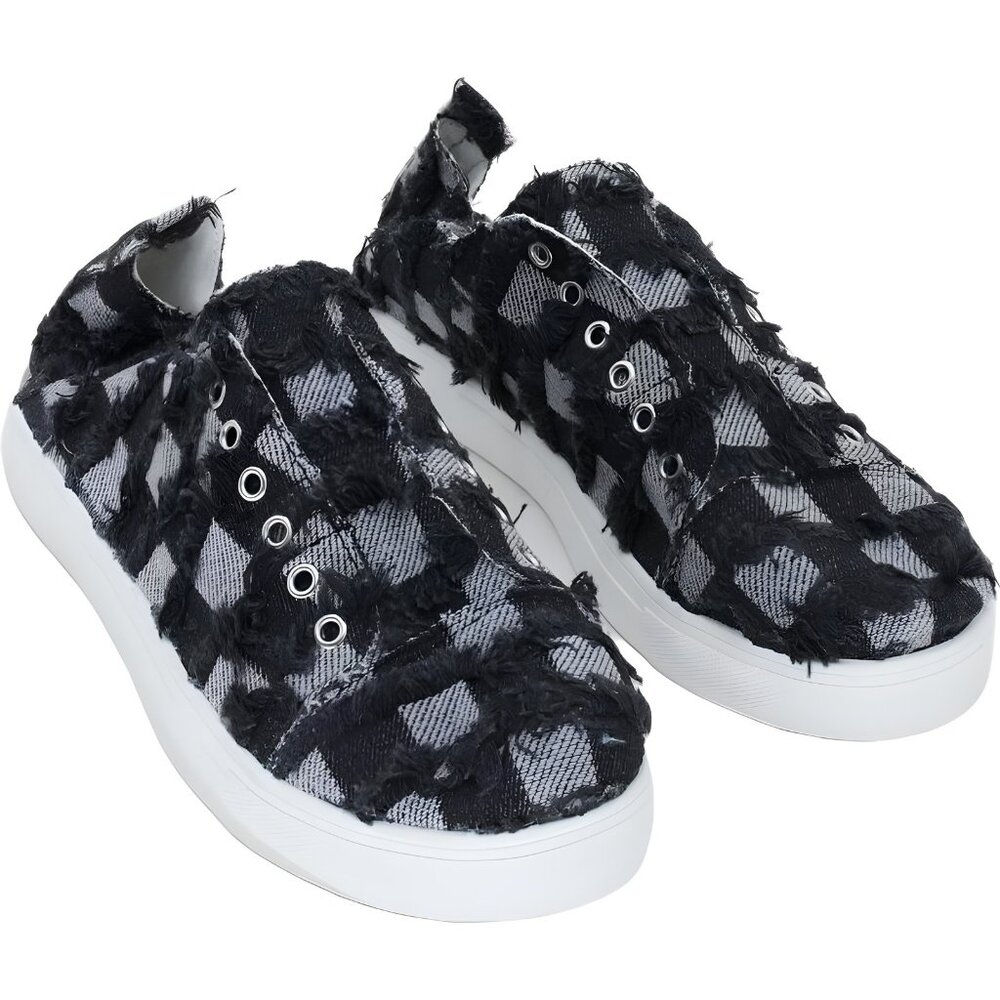 Women's Black Grid Fuzzy Tassel Sneakers US 10 M